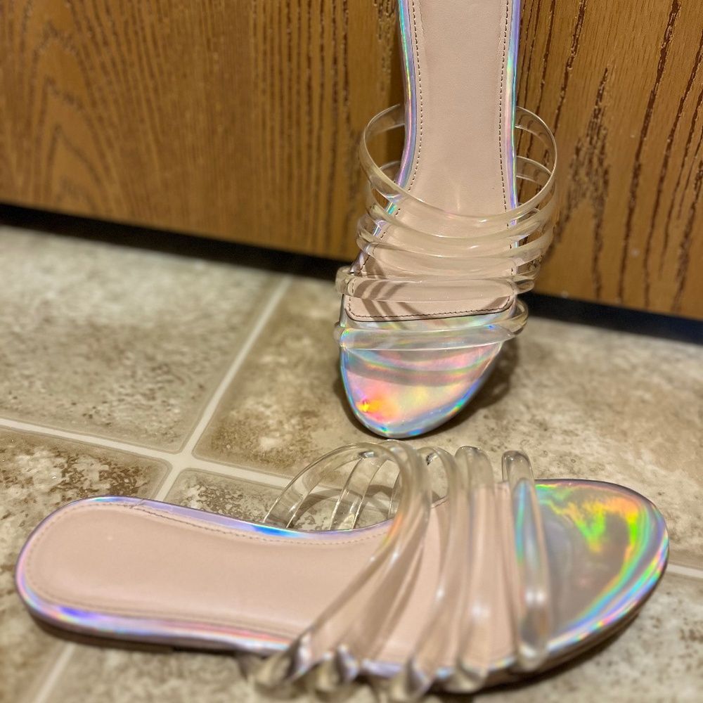 Aldo Iridescent Clear Strap Slide Sandals